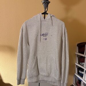 White Fox Gray Hoodie with Purple Text